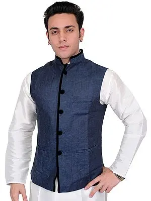 Plain Ensign-Blue Waistcoat with Black Buttons