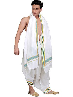 Dhoti and Angavastram Set with Woven Border