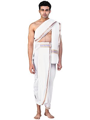 Dhoti and Angavastram Set with Woven Border