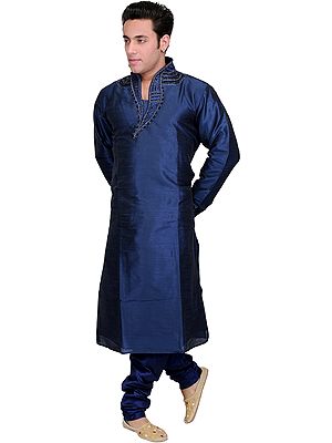 Indigo-Blue Wedding Kurta Pajama with Embroidered Beads