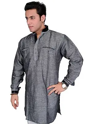Gray-Black Designer Shirt with Crystal Buttons