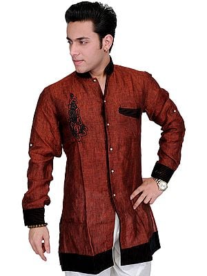 Oxblood-Red Designer Shirt with Embroidered Motif in Black