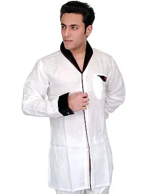 Bright-White Designer Shirt with Velvet Collar