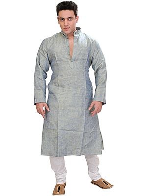 Plain Pure Linen Kurta with White Pajama Set