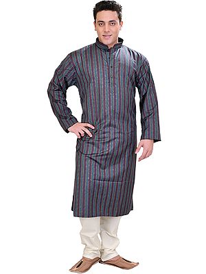 Kurta Pajama with Wide Woven Stripes