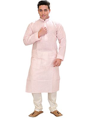 Kurta Pajama Set with Woven Checks and Embroidery on Neck