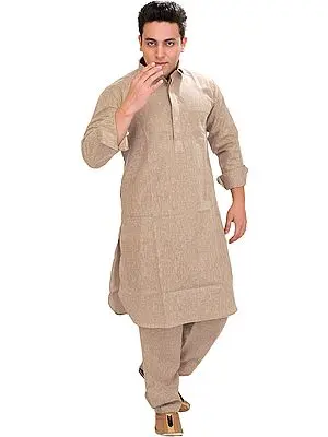 Plain Pathani Kurta Salwar with Thread Embroidery on Neck