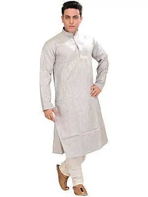 Wind-Chime Kurta Pajama with Thread-Embroidery on Neck