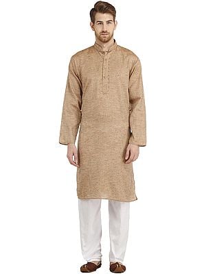 Plain Pure Cotton Kurta Pajama with Embroidery on Neck