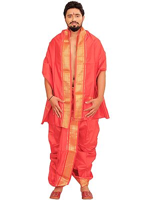 Ready to Wear Dhoti and Veshti Set with Woven Golden Border