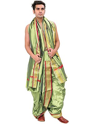 Ready to Wear Dhoti and Veshti Set with Woven Golden Border