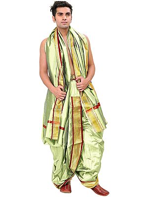 Ready to Wear Dhoti and Veshti Set with Woven Golden Border