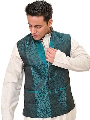 Jacquard-Woven Banarasi Waistcoat with Floral Weave in Self