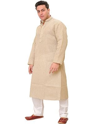 Kurta Pajama with Woven Checks and Embroidery on Neck