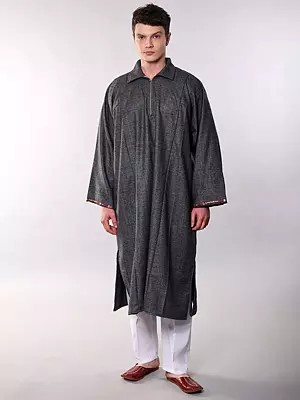 Pure Wool Men's Phiran from Kashmir with Front Zipper