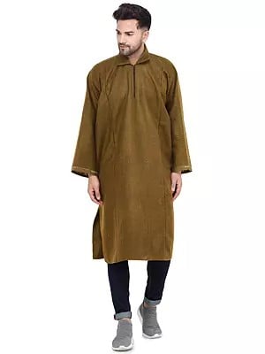 Pure Wool Men's Phiran from Kashmir with Front Zipper