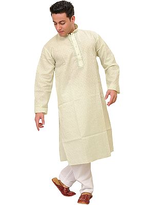 Pure Cotton Kurta Pajama with Woven Checks and Thread Embroidery on Neck