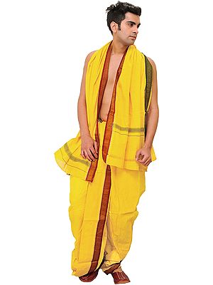 Ready to Wear Dhoti and Angavastram Set with Woven Temple Border