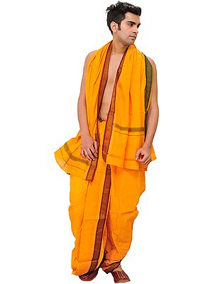 Ready to Wear Dhoti and Angavastram Set with Woven Temple Border