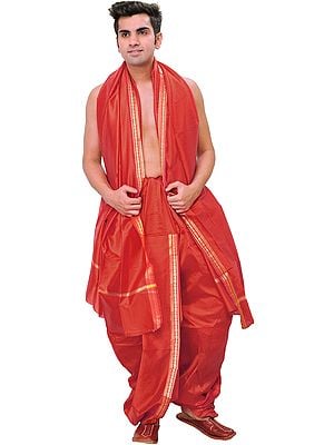Woven Golden Border Ready to Wear Dhoti and Angavastram Set