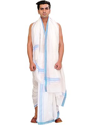 Dhoti and Angavastram Set with Woven Border