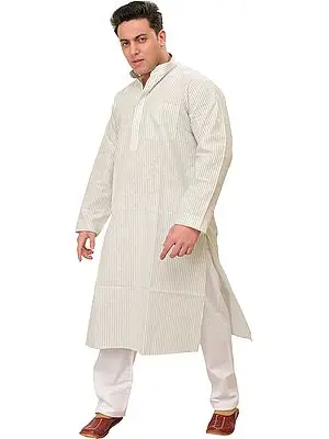 Casual Kurta Pajama Set with Woven Stripes and Front Pocket