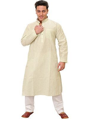 Casual Kurta Pajama Set with Woven Stripes and Front Pocket