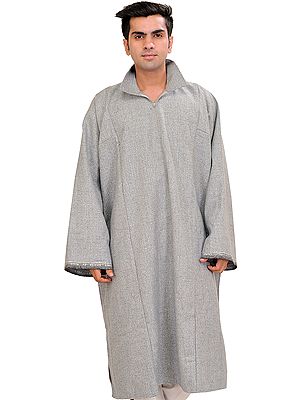 Pure Wool Men's Phiran from Kashmir with Front Zipper