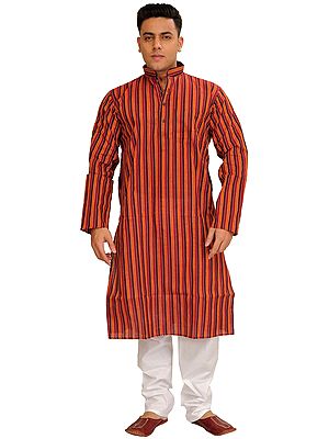 Casual Kurta Pajama Set with Printed Stripes and Straight Stitch