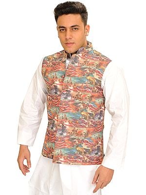 Multicolor Waistcoat with Digital Printed Landscape