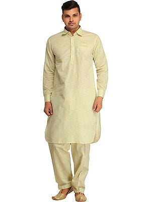 Pastel Plain Pathani Kurta Shalwar Set with Front Pocket