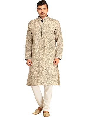 Kurta Pajama Set with Printed Paisleys and Piping