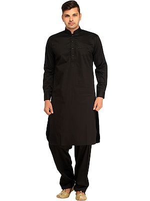 Plain Pathani Kurta Salwar Set with Piping-work