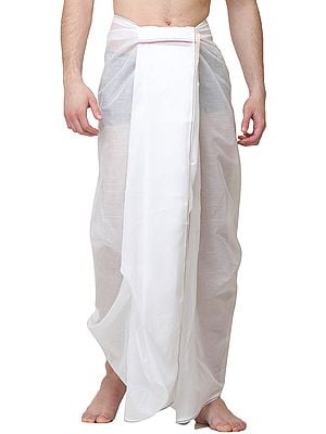 Pearl-White Dhoti with Woven Border