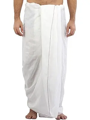 Pearl-White Dhoti with Woven Border