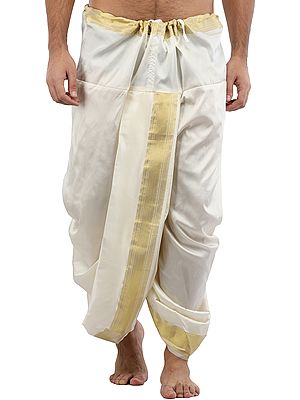 Ready to Wear Silk Dhoti with Wide Golden Border