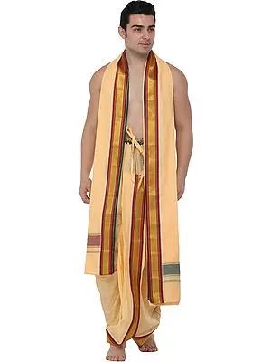 Impala Ready to Wear Dhoti and Angavastram Set with Zari Weave on Border