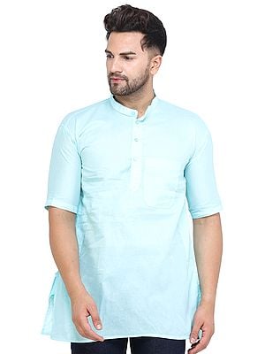 Casual Solid Cotton Kurta with Short Sleeves from ISKCON Vrindavan by BLISS