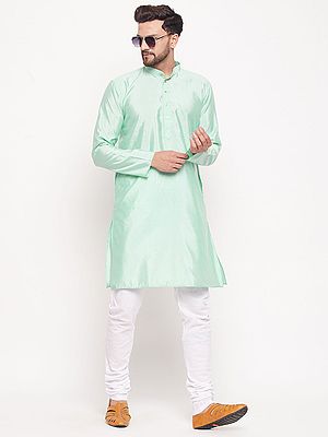 Ethnic Motif Jacquard Silk Blend Kurta With Cotton Blend White Pajama