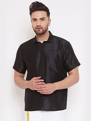 Silk Blend Half Sleeves Ethnic Shirt