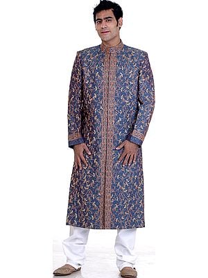 Wedding Sherwani with All-Over Multi-Color Embroidery