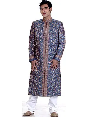 Wedding Sherwani with All-Over Multi-Color Embroidery