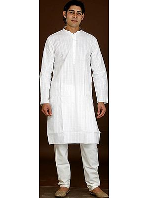 White Kurta Pajama with Design in Self