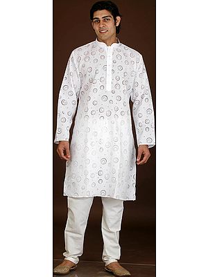 White Kurta Pajama with Modern Design in Self