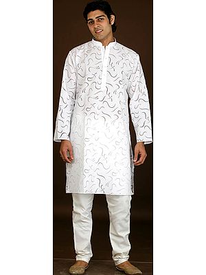 White Kurta Pajama with Modern Design in Self