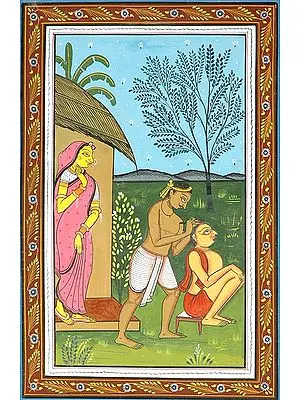 Chaitanya Mahaprabhu Shaving His Head to Become a Vaishnava Samyasi