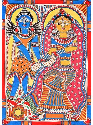 A Fine Painting of Lord Shiva and Parvati with Yantra