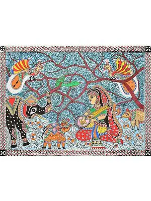 Goddess Saraswati Mesmerizing Animals in The Forest