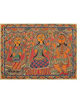 Saraswati, Lakshmi and Ganesha