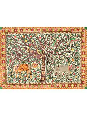 Tiger and Cow under a  Tree